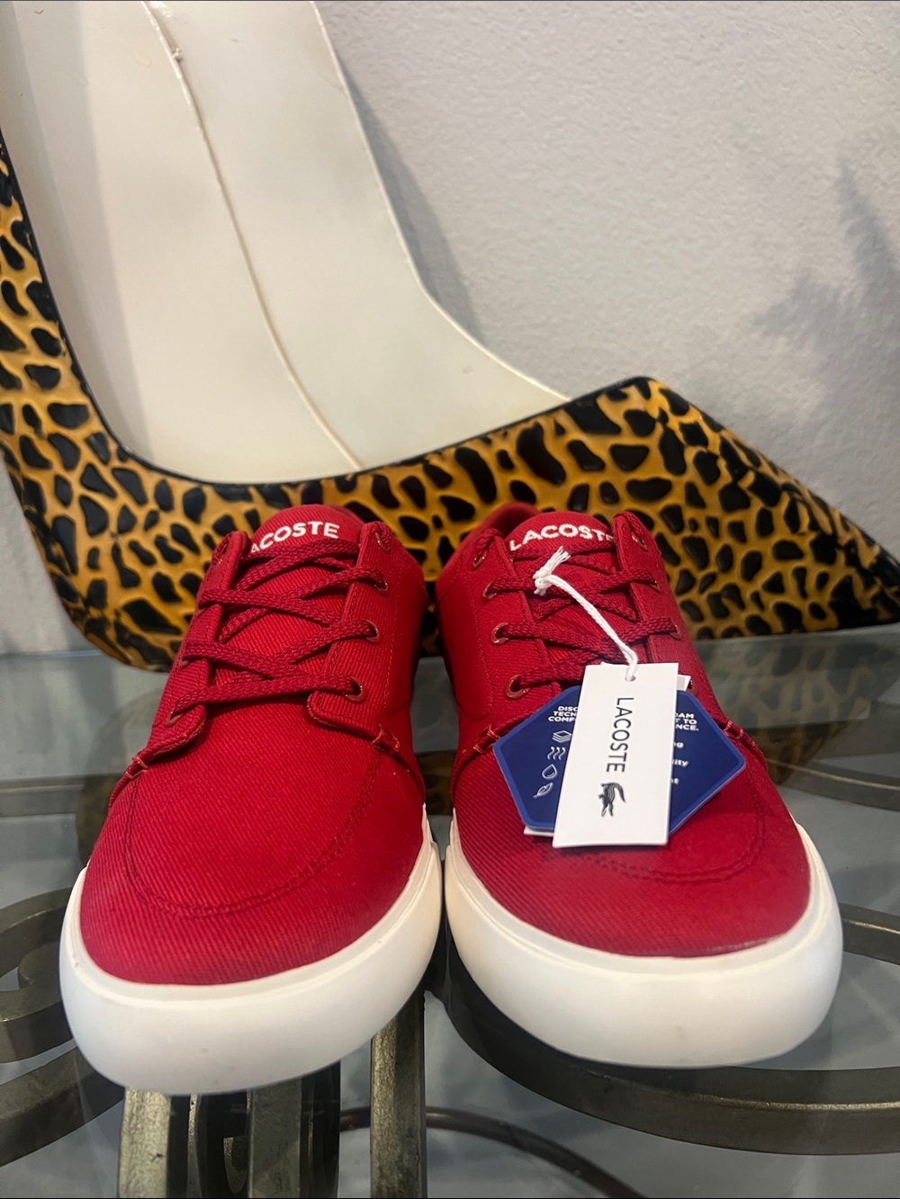Lacoste Men’s Red Canvas Sneakers with White Sole Size 8/9 NWT
